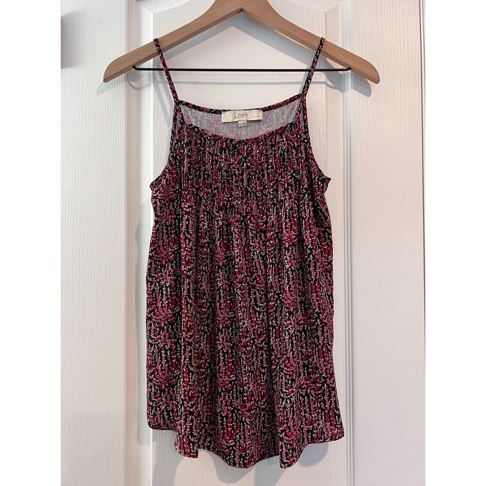 Loft Petites Women's Floral Tank Top Black Pink Red Spaghetti Strap Size XS P